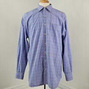 Peter Millar Blue Plaid Button-Up Long Sleeve Dress Shirt | Men's XL